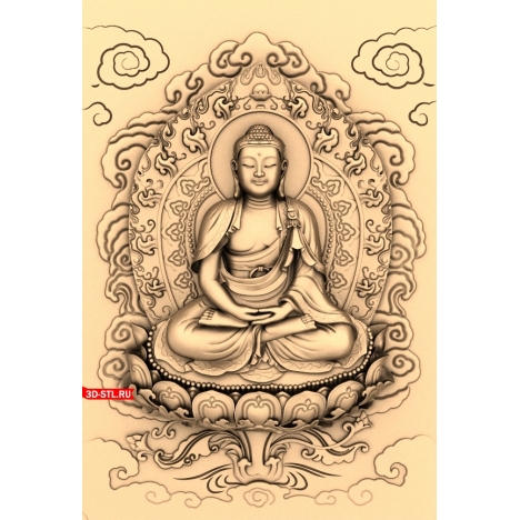 Buddha panel with background - 3D model for milling