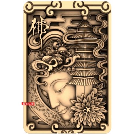 Buddha panel with background - 3D model for CNC machine