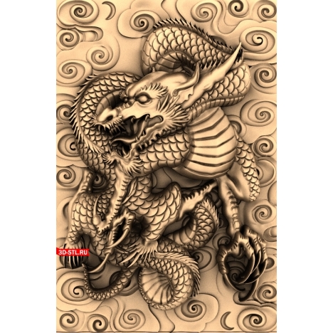 Dragon Panel with Background - 3D Model for CNC