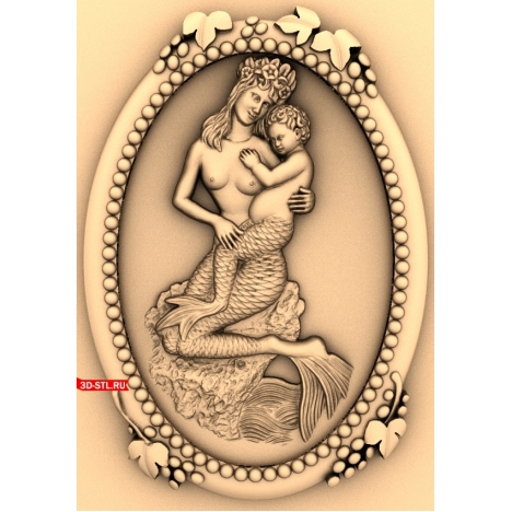 Mermaid with her son panel - 3D model for CNC