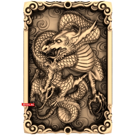Dragon Panel with Background - 3D Model for CNC