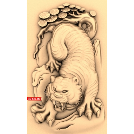 Large Tiger Panel - 3D STL model for CNC