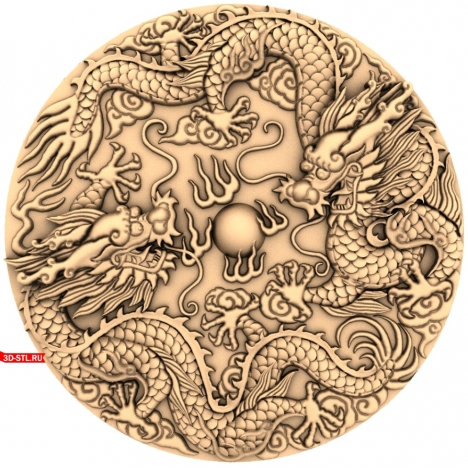 Two Dragons in a Circle Panel - 3D STL model for CNC