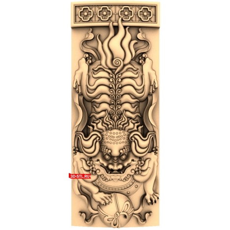 Chinese Lion Panel - 3D STL model for CNC