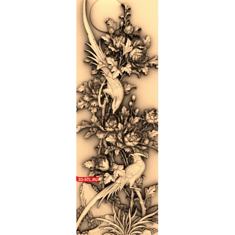 Birds and Flowers Panel - 3D STL model for CNC