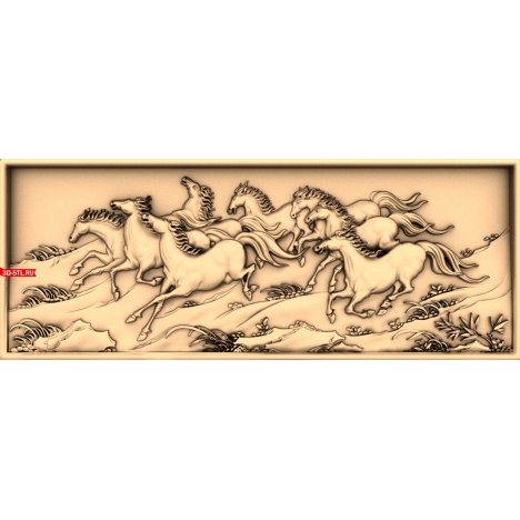 Racing Horses Panel - 3D STL model for CNC