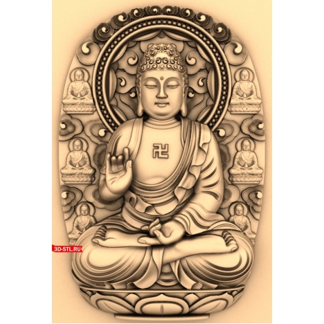 Buddha Panel with Background - 3D Model for CNC