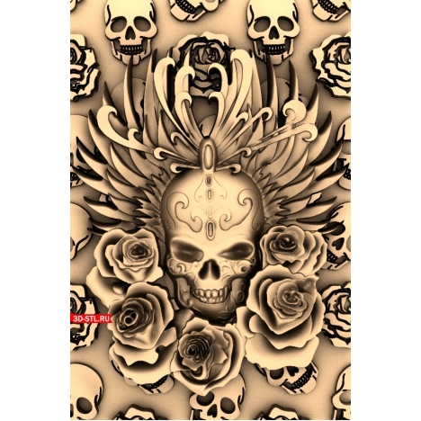 Skull and Roses Panel - 3D CNC model
