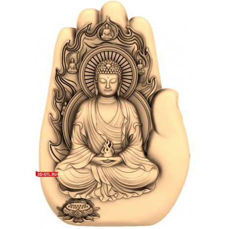 Buddha in the Palm panel - 3D model for CNC