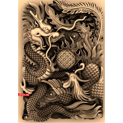 Dragon Panel with Background - 3D STL Model for CNC