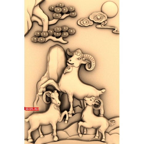 Three Rams Panel - 3D STL model for CNC