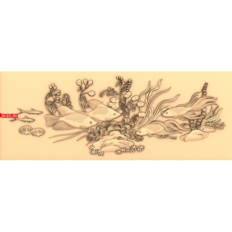Underwater Fish Panel - 3D STL model for milling