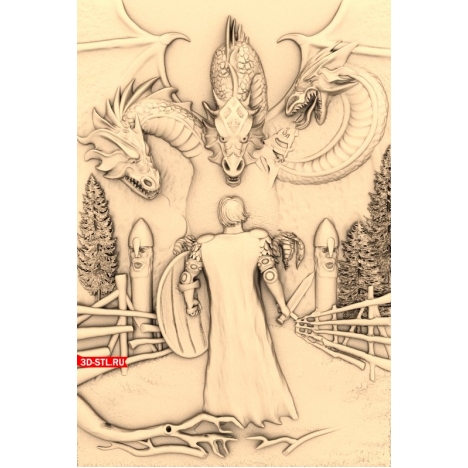 Battle with the Three-Headed Dragon Panel - 3D STL model for milling