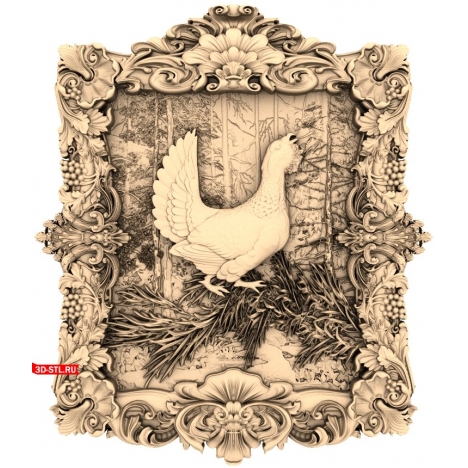 Wood grouse panel - 3D STL model for milling