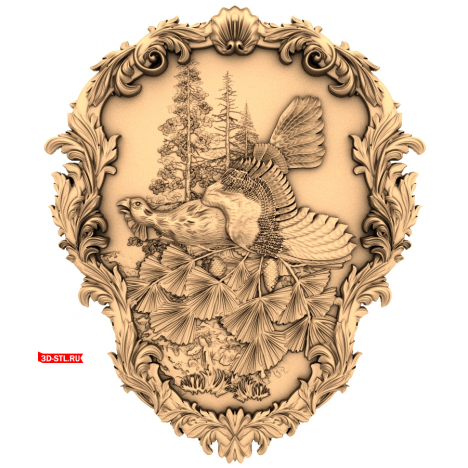 Wood grouse panel - 3D model for milling