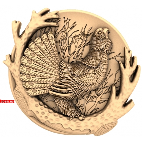 Wood grouse plate panel - 3D STL model for milling