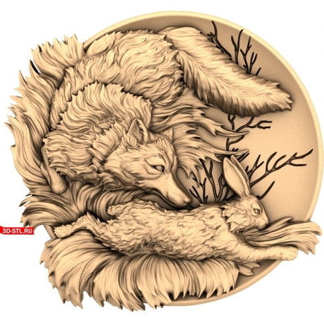 Fox and Hare Panel - 3D STL model for milling