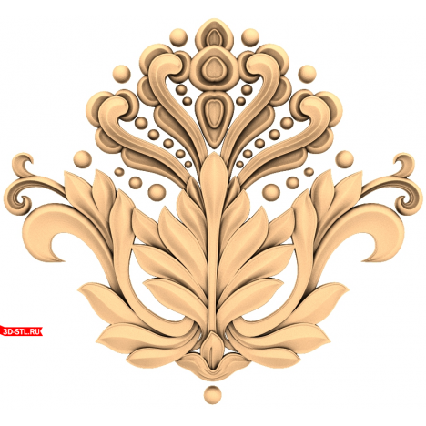 3D STL model of a floral ornament for CNC