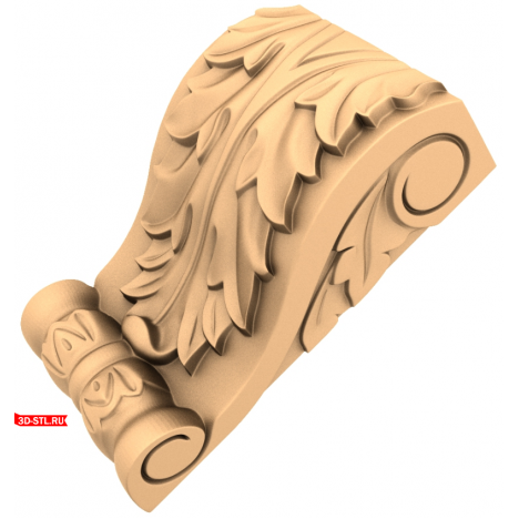 3D model of a bracket with a floral ornament for CNC