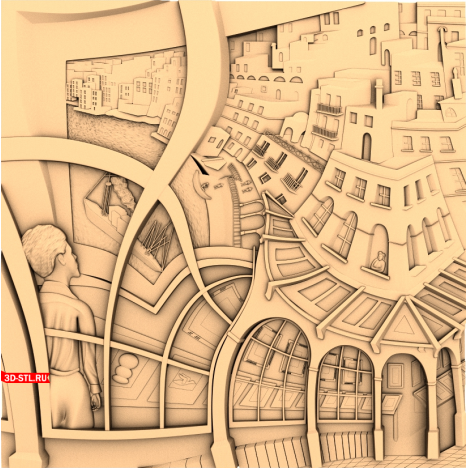 City from the Window Panel - 3D STL model for CNC milling