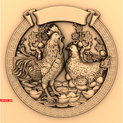 Rooster and Chicken Panel - 3D STL model for CNC