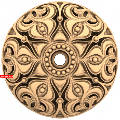 3D model of a round rosette with a floral ornament in STL format for CNC