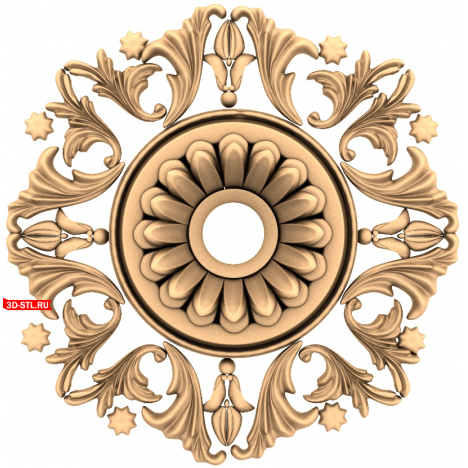 Luxurious 3D model of a rosette with a floral ornament for a CNC machine