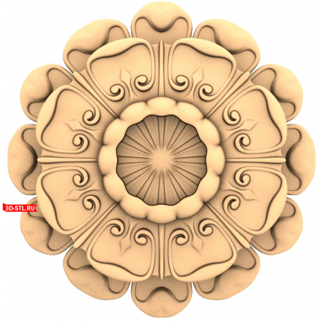 Decorative 3D Carved Rosette Model for CNC