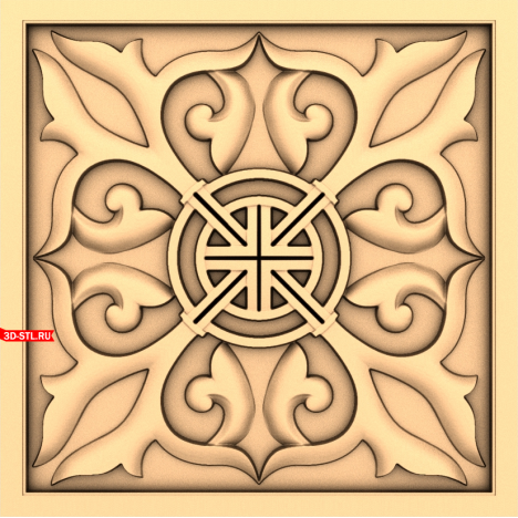 3D model of a rosette. Stained glass ornament in STL format for CNC machines.
