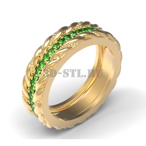 3D Ring with Stones #221 | 3D Model of a Jewelry Ring for Waxing (*.3dm)