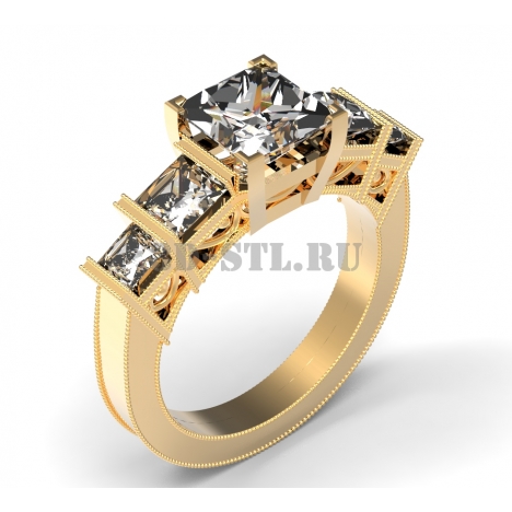 3D Ring with Stones #146 | 3D Model of a Jewelry Ring for Waxing (*.3dm)