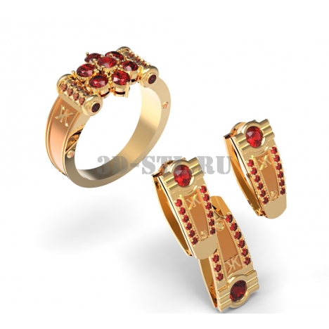 3D Ring with Stones No. 400 | 3D Model of a Jewelry Ring for Waxing (*.3dm)