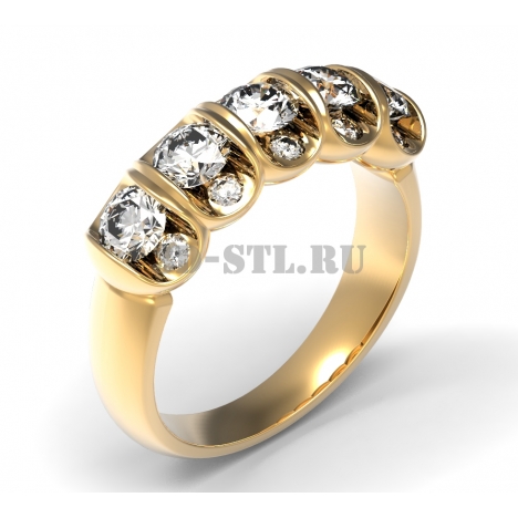 3D Ring with Stones #95 | 3D Model of a Jewelry Ring for Waxing (*.3dm)