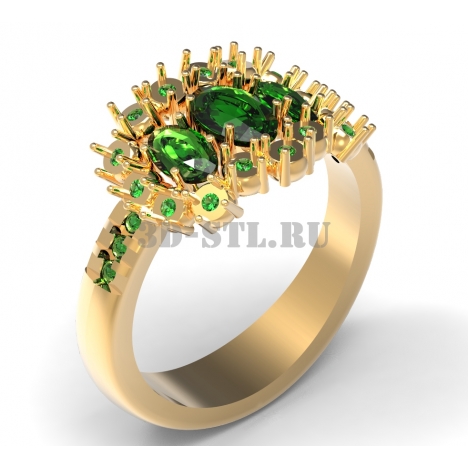 3D Ring with Stones #238 | 3D Model of a Jewelry Ring for Waxing (*.3dm)