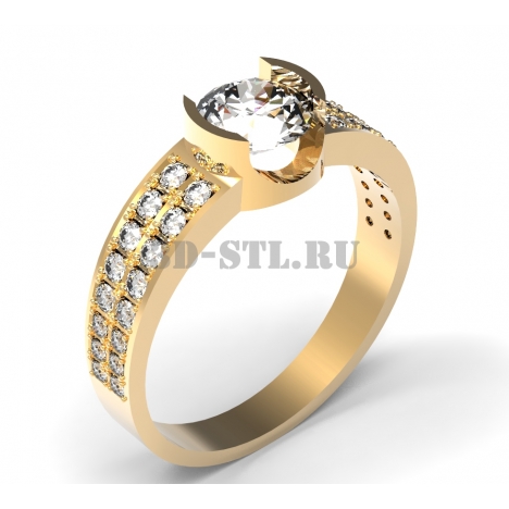 3D Ring with Stones #64 | 3D Model of a Jewelry Ring for Waxing (*.3dm)