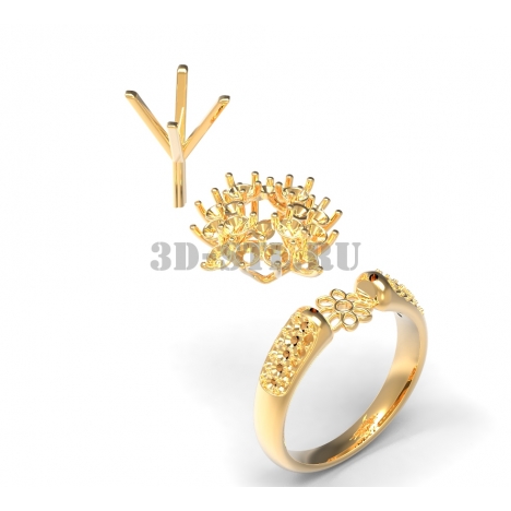 3D Ring with Stones #180 | 3D Model of a Jewelry Ring for Waxing (*.3dm)