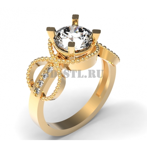 3D Ring with Stones #393 | 3D Model of a Jewelry Ring for Waxing (*.3dm)