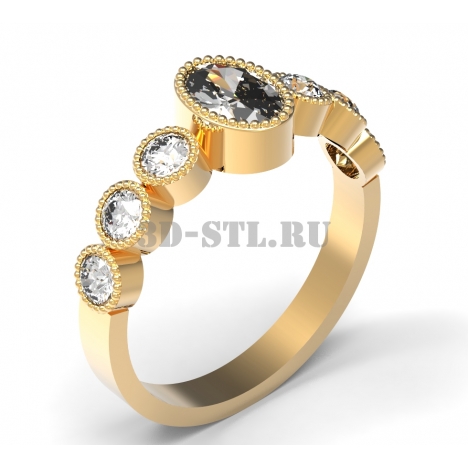 3D Ring with Stones #14 | 3D Model of a Jewelry Ring for Waxing (*.3dm)