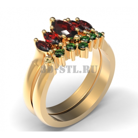 3D Ring with Stones #139 | 3D Model of a Jewelry Ring for Waxing (*.3dm)