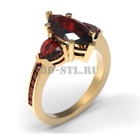 3D Ring with Stones #171 | 3D Model of a Jewelry Ring for Waxing (*.3dm)