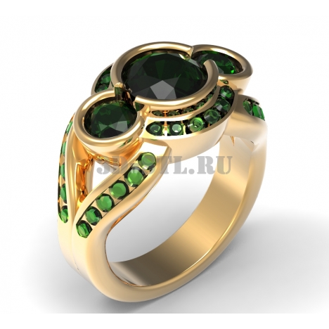 3D Ring with Stones #140 | 3D Model of a Jewelry Ring for Waxing (*.3dm)