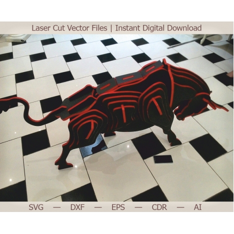 Bull Laser Cut File for Layered 3D Wooden Decor