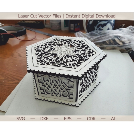 Hexagonal Laser Cut Box Vector File