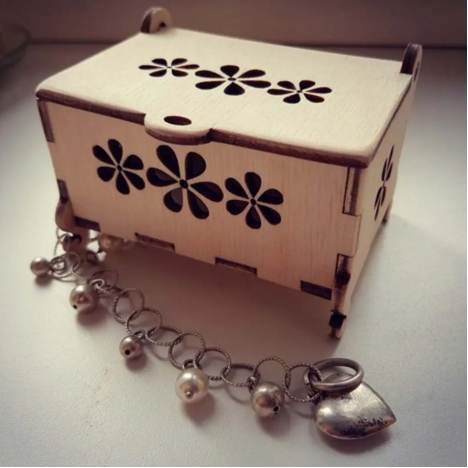 Laser Cut Jewelry Box with Flower Cutouts