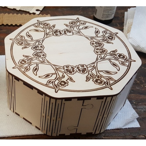 Octagon Box Laser Cut File with Floral Lid