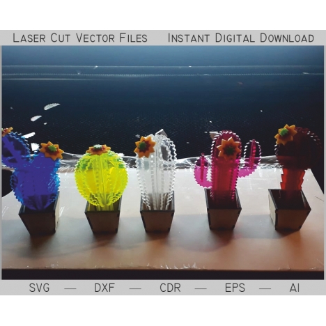 Cactus Laser Cut File for Potted Decor