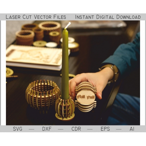 3-in-1 Puzzle Laser Cut File for Bracelet, Candlestick and Holder