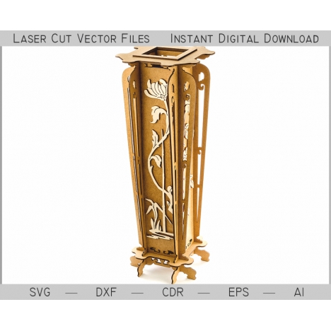 Laser Cut Vase with Flowers File