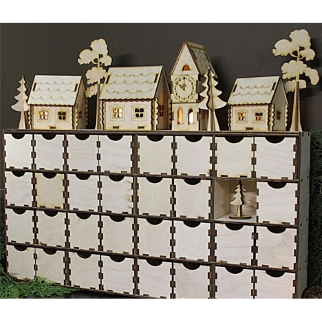 Wooden Advent Calendar with Drawers Laser Cut File