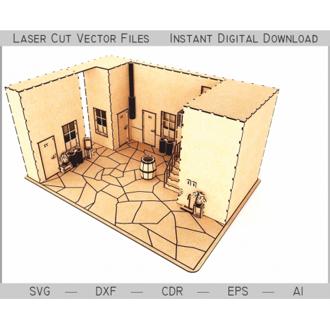 Dollhouse Room Laser Cut File with Furniture
